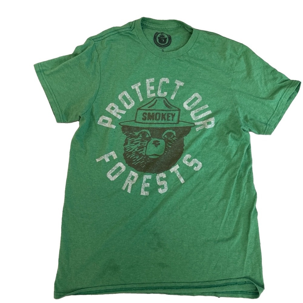Smokey Bear Protect Our Forests Green Graphic T Shirt Men's Small Forest Service
